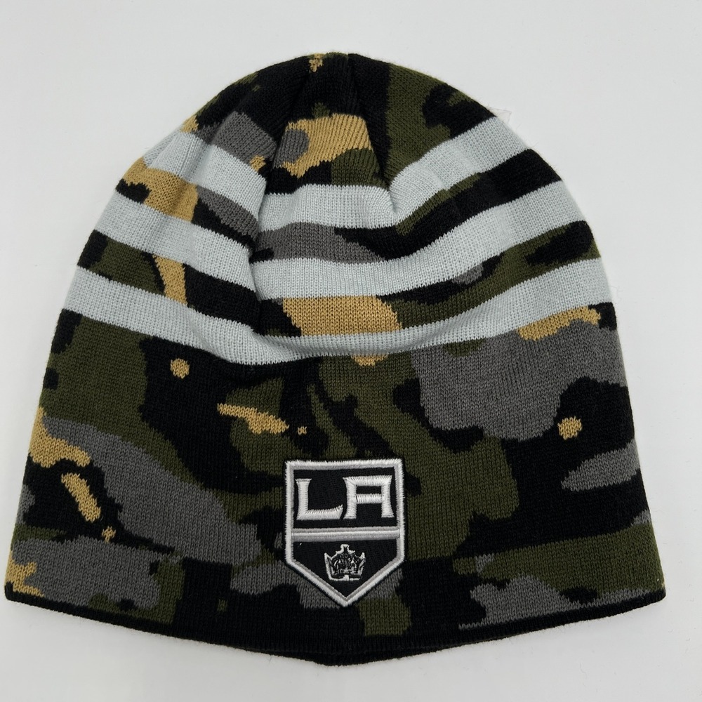 Adidas LA Kings NHL Camo Striped Beanie Knit Hat Green Grey OSFA‎